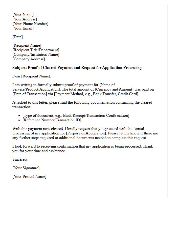 Proof of Cleared Payment and Application Request Letter