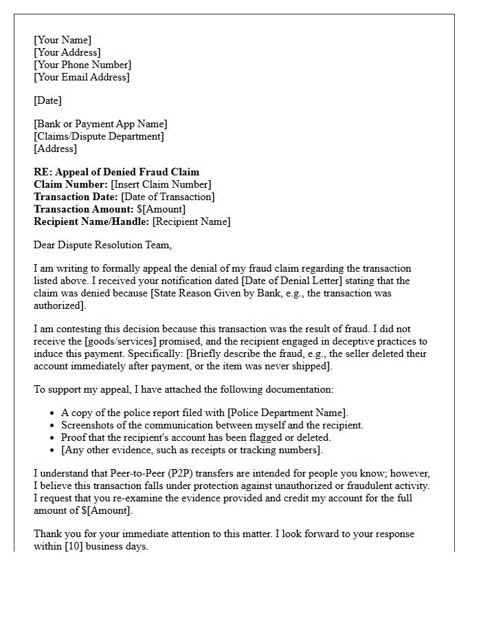 Appeal Letter for Denied Peer-to-Peer Fraud Dispute
