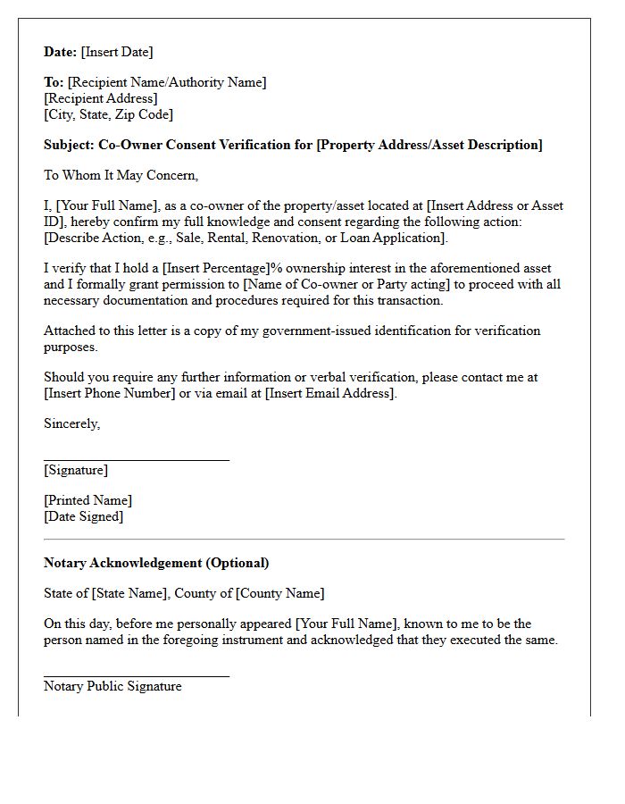 Co-Owner Consent Verification Letter