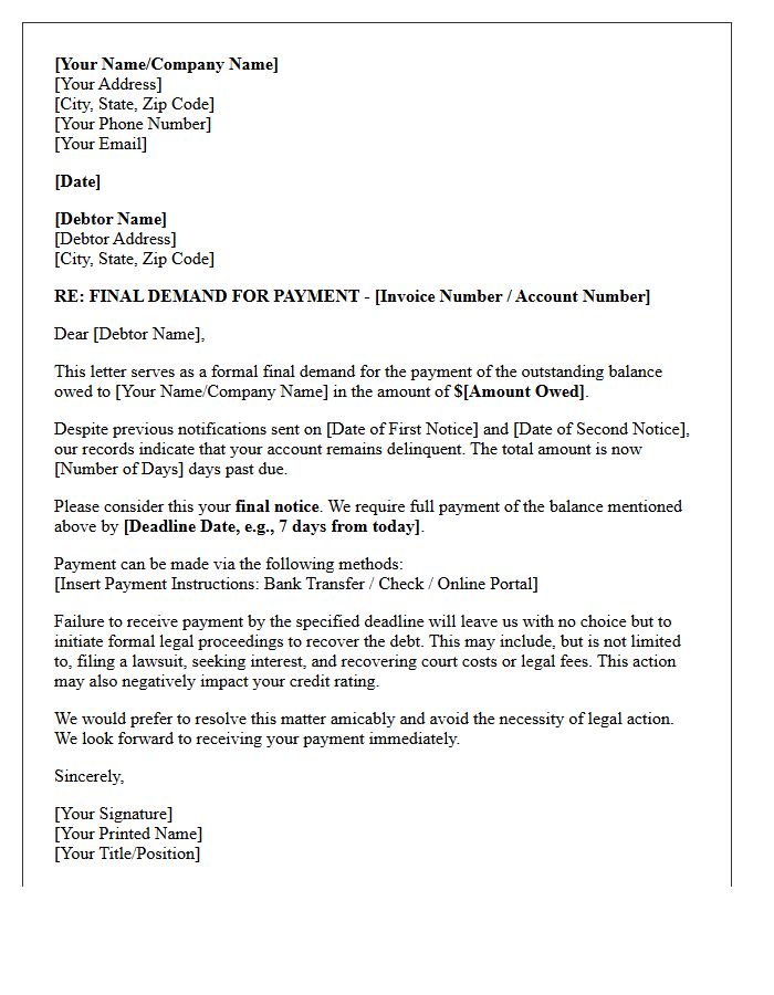 Final Demand Before Legal Action Letter