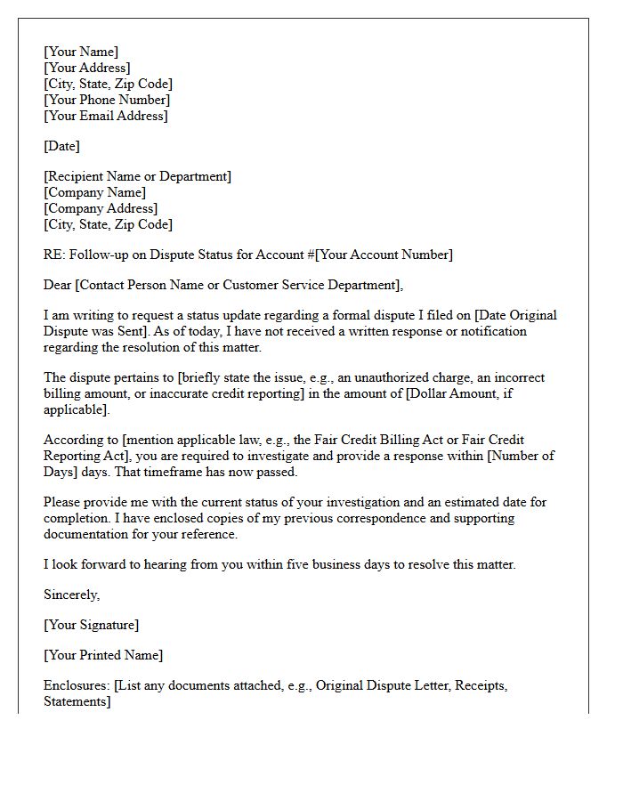 Follow-Up Dispute Status Letter
