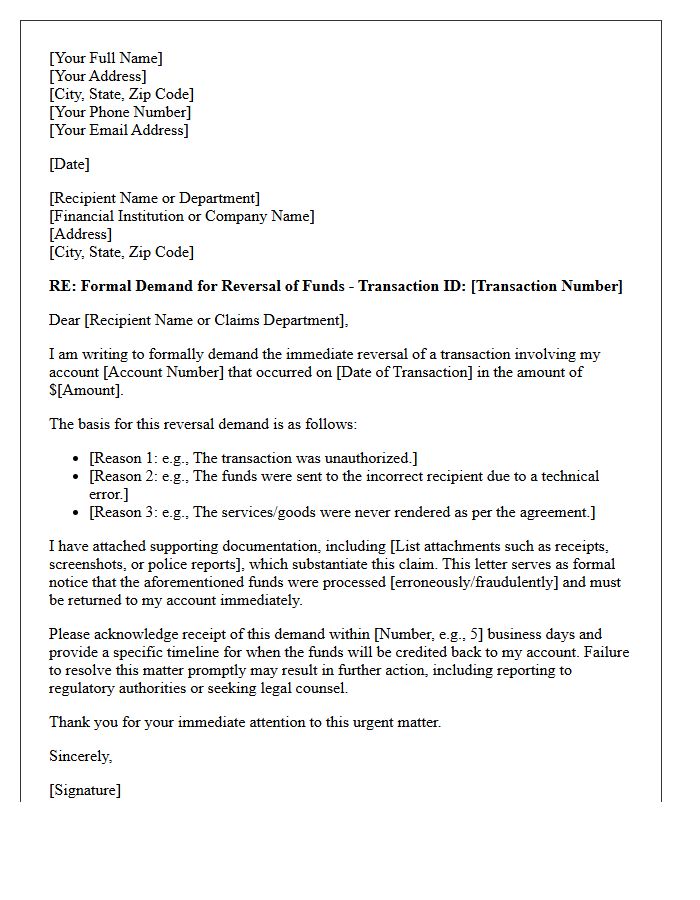 Formal Demand for Funds Reversal Letter