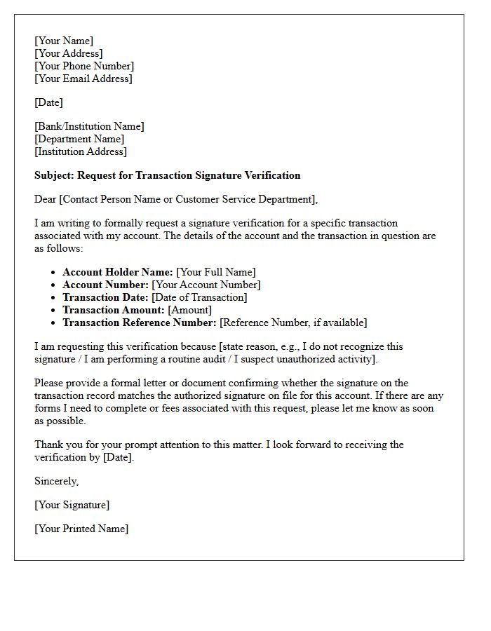 Request for Transaction Signature Verification Letter