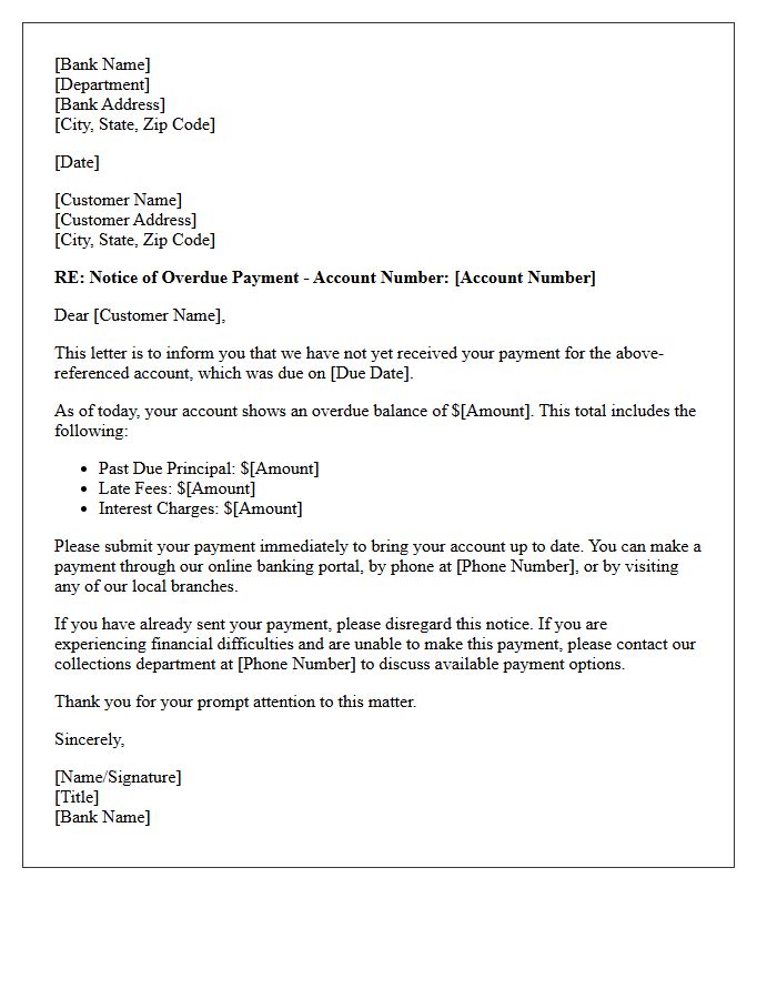 Banking Institution Overdue Payment First Notice Letter