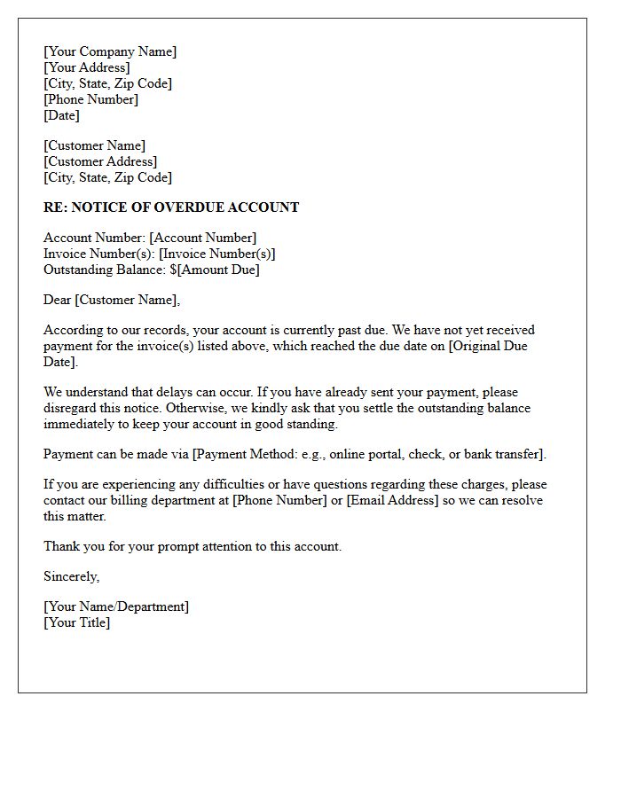 First Notice of Overdue Account Default Letter