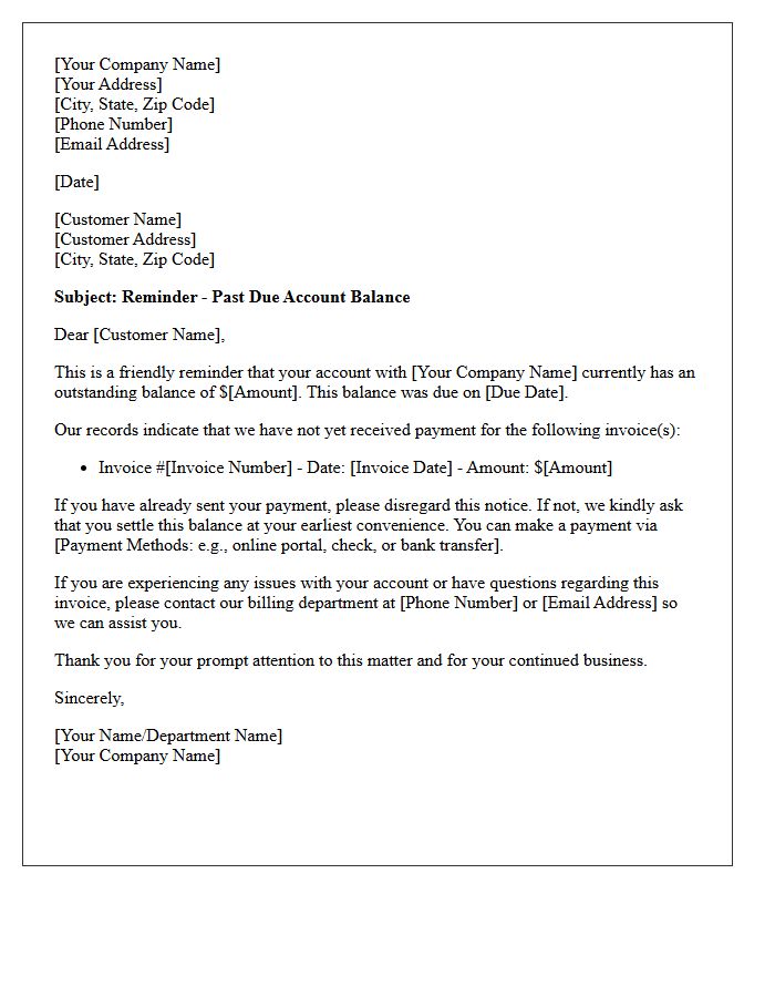 First Notice of Past Due Account Balance Letter