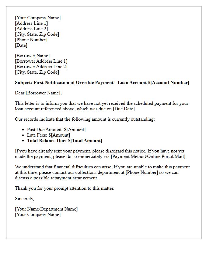 First Notification of Overdue Loan Account Letter