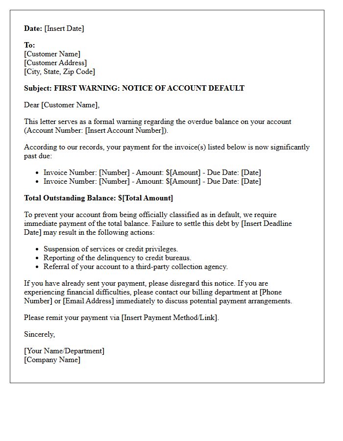 First Warning of Account Default Letter