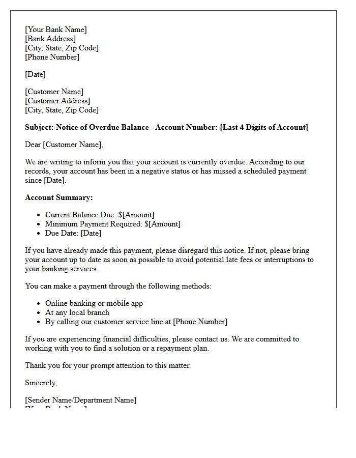 Initial Overdue Banking Account Notice Letter