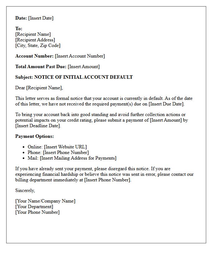Notice of Initial Account Default Letter