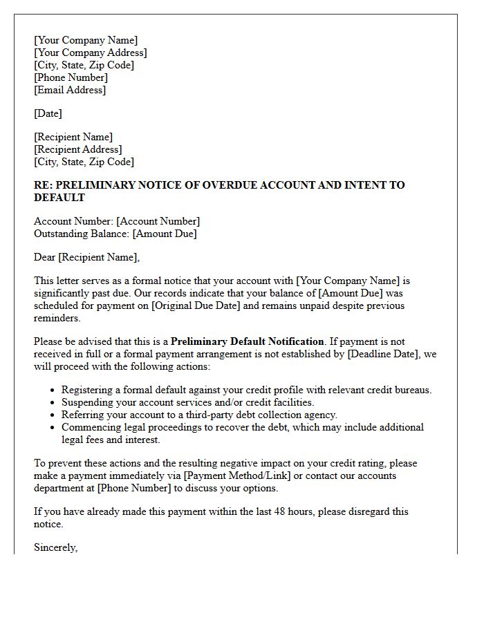Preliminary Overdue Account Default Notification Letter