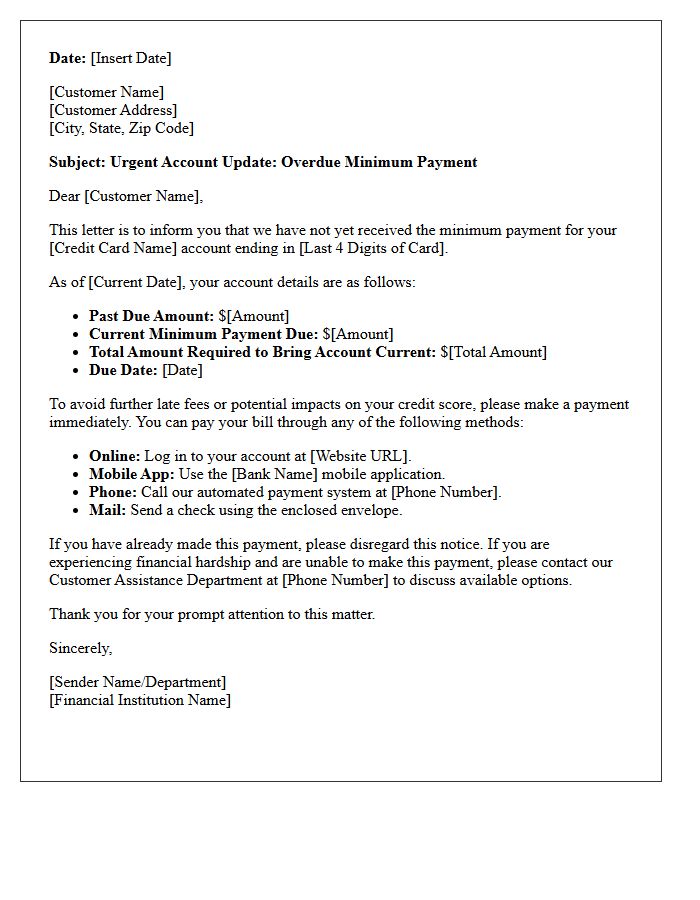 Account Update Letter for Overdue Credit Card Minimum Balance
