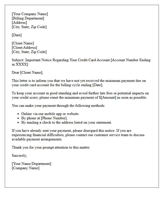 Client Communication Letter for Missed Credit Card Minimum Payment