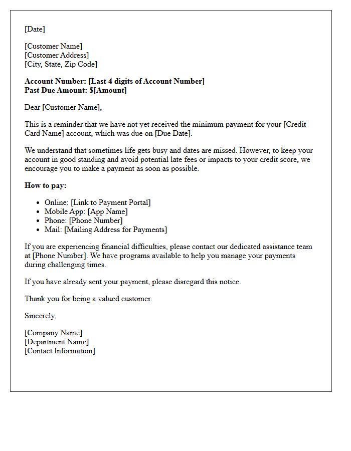 Early Intervention Letter for Past Due Credit Card Minimum Payment