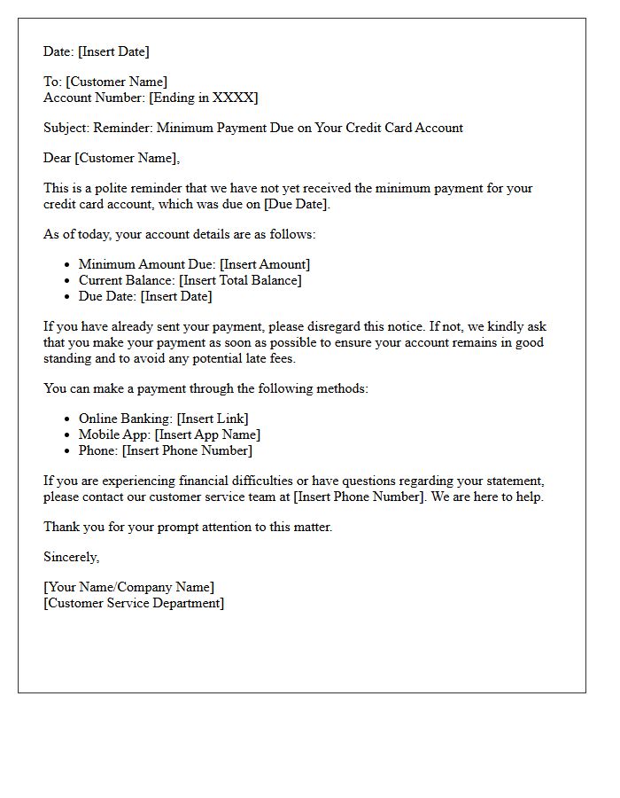 Polite Notification Letter for Pending Credit Card Minimum Payment