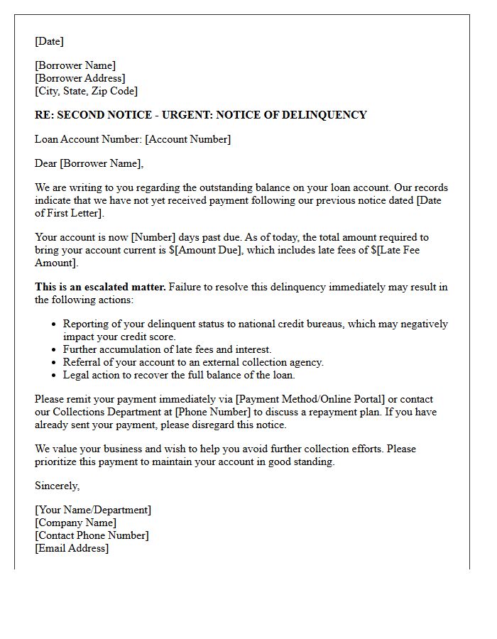 Escalated Loan Payment Delinquency Second Letter