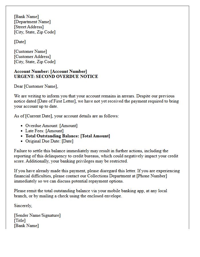 Retail Banking Second Overdue Payment Letter