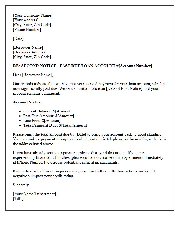 Second Notice Letter Regarding Delinquent Loan Account