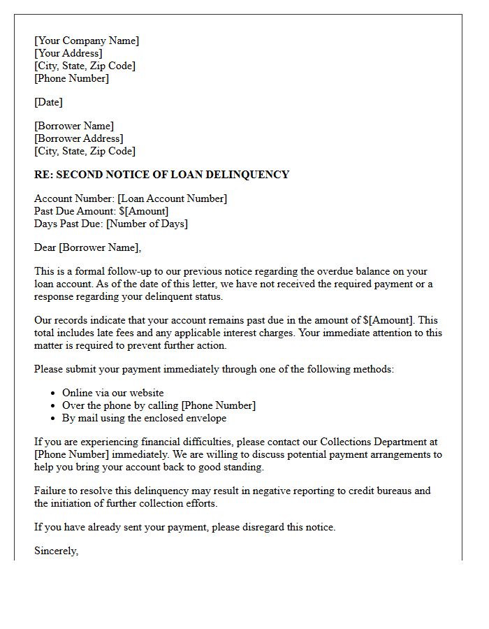 Second Notice of Loan Delinquency Letter