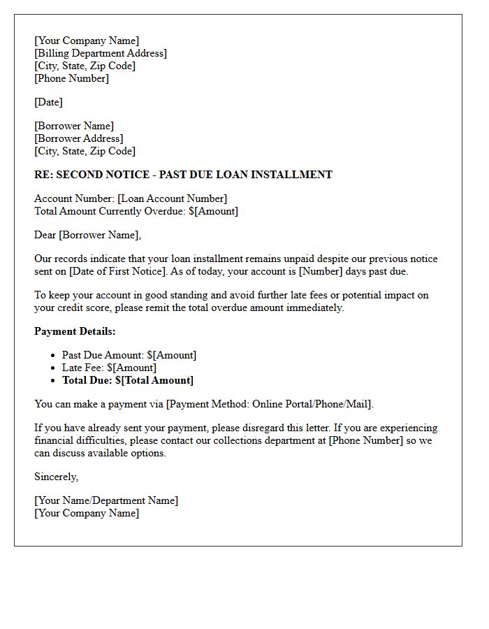 Second Past Due Loan Installment Letter