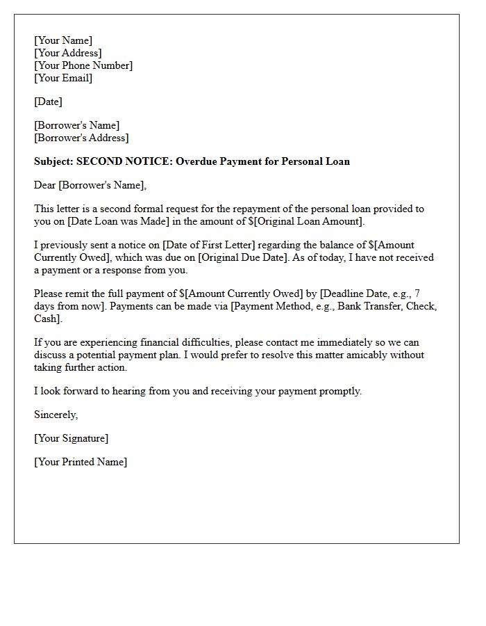 Unpaid Personal Loan Second Request Letter