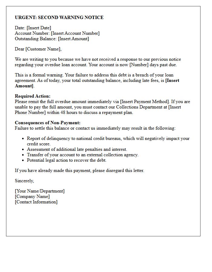Urgent Second Warning Letter for Overdue Loan Account