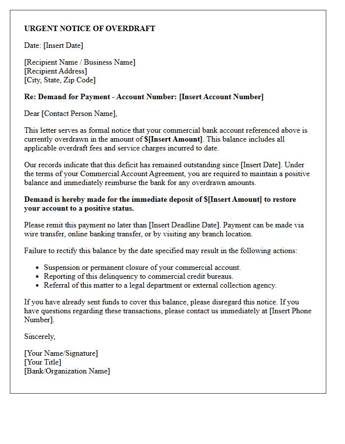 Commercial Account Overdraft Demand Letter