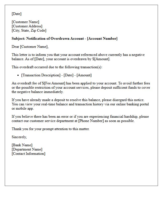 Initial Overdraft Balance Notification Letter