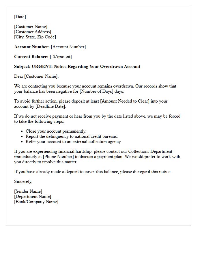 Pre-Collections Overdraft Warning Letter