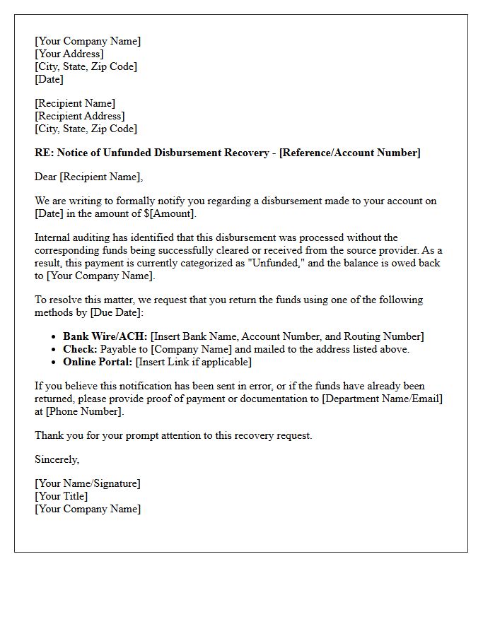 Unfunded Disbursement Recovery Letter