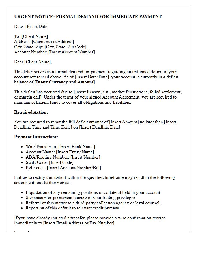 Urgent Unfunded Account Deficit Demand Letter