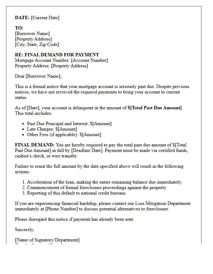 Final Demand for Mortgage Payment Letter