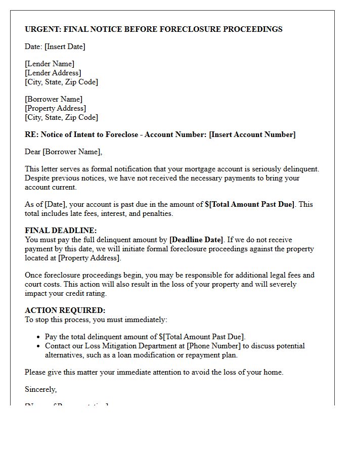 Final Foreclosure Proceeding Warning Letter