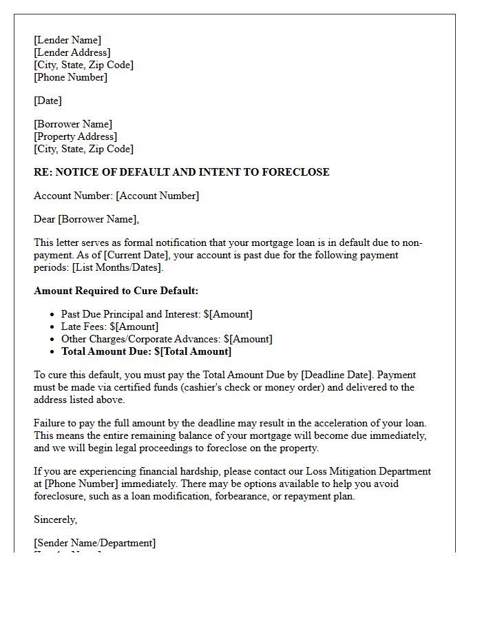 First Mortgage Default Notification Letter