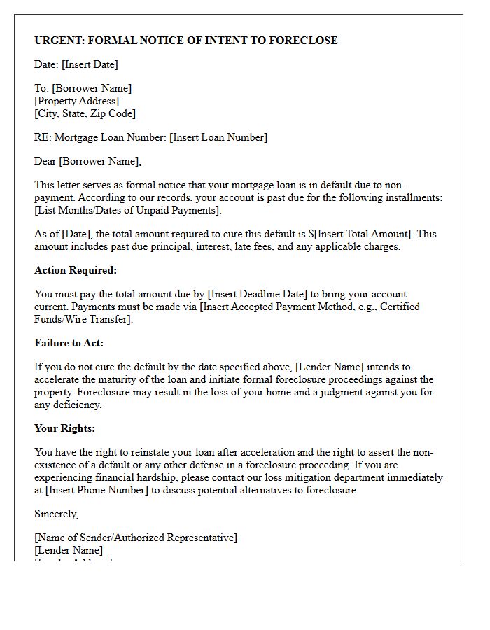 Notice of Intent to Foreclose Letter