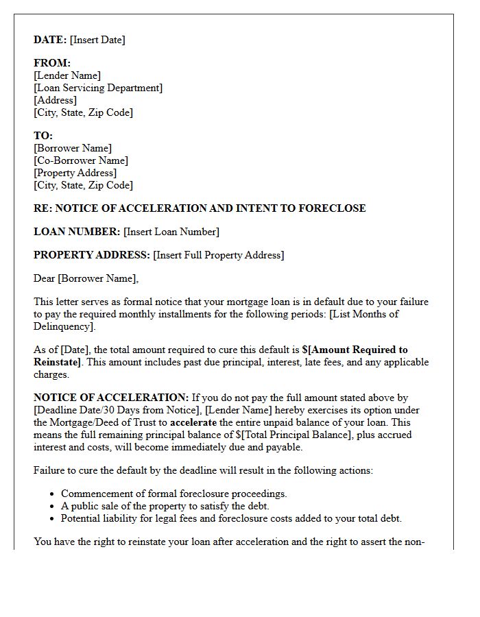 Pre-Foreclosure Loan Acceleration Letter