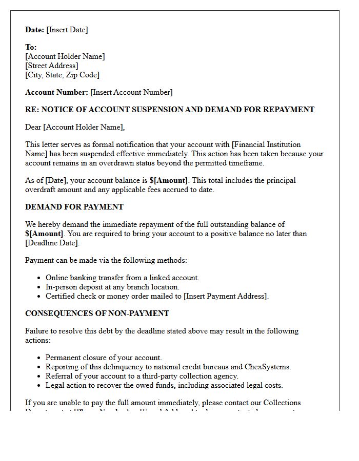 Account Suspension And Overdraft Repayment Demand Letter