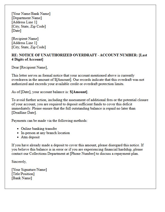 Initial Demand Letter For Repayment Of Unauthorized Account Overdraft