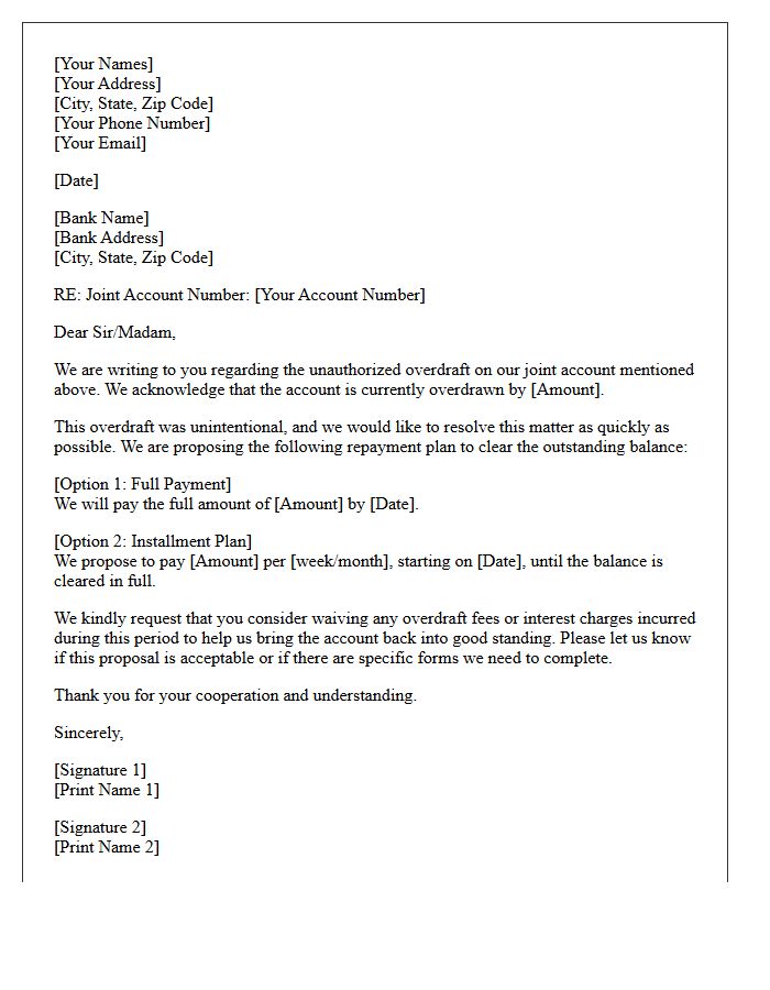 Joint Account Letter For Repayment Of Unauthorized Overdraft