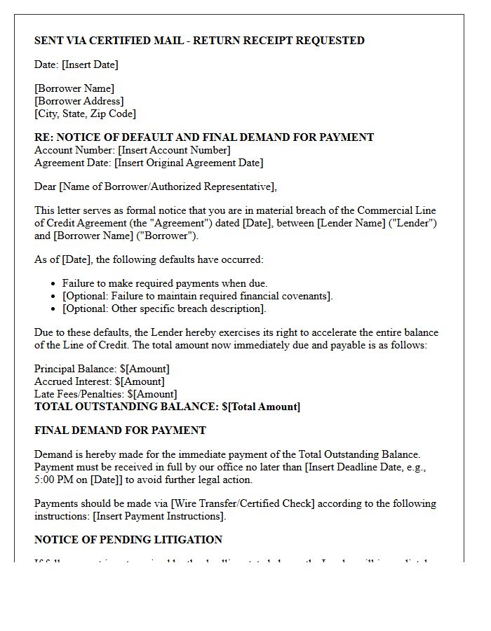 Commercial Line of Credit Breach and Final Litigation Letter