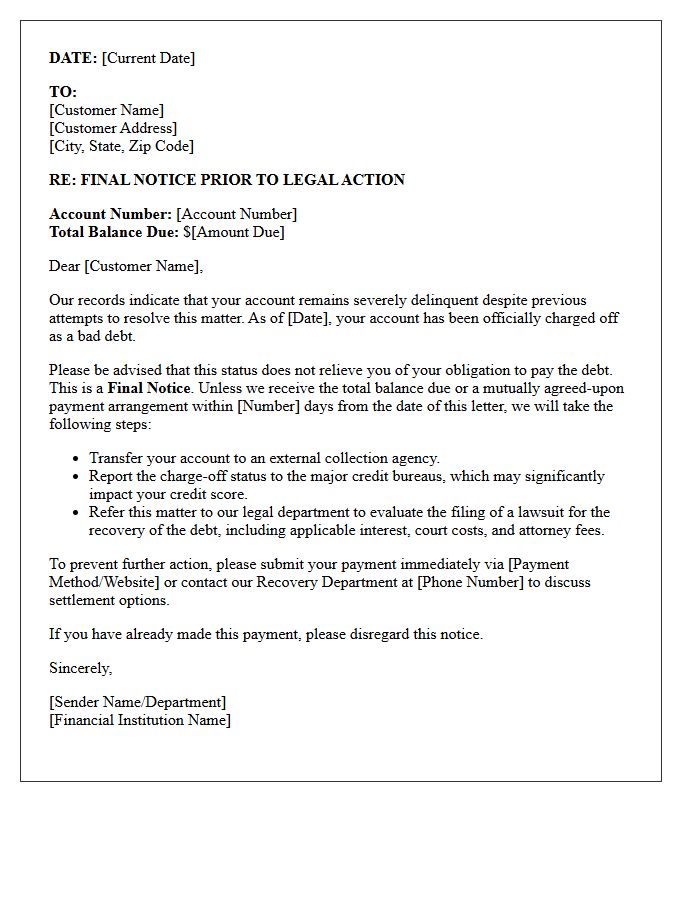 Credit Card Account Charge-Off and Final Legal Action Letter