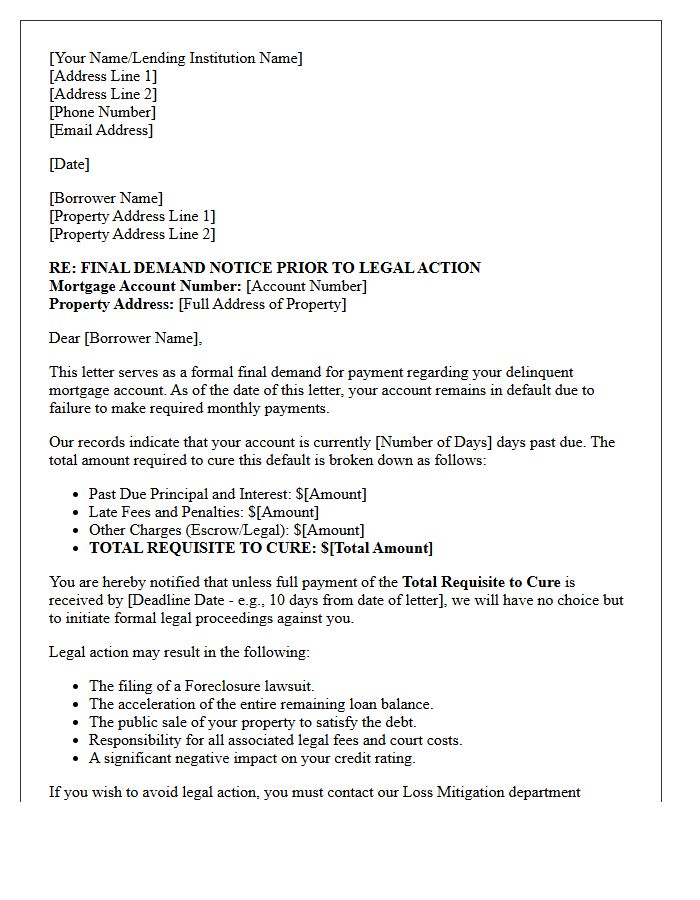 Final Demand Letter Before Legal Action for Mortgage Default