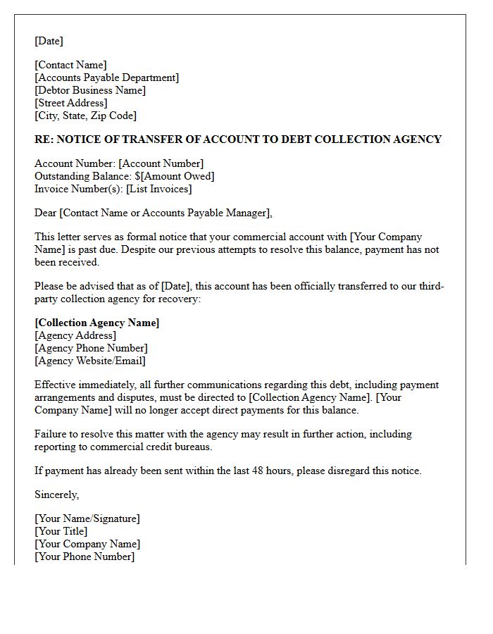 Commercial Account Third-Party Debt Collection Transfer Letter