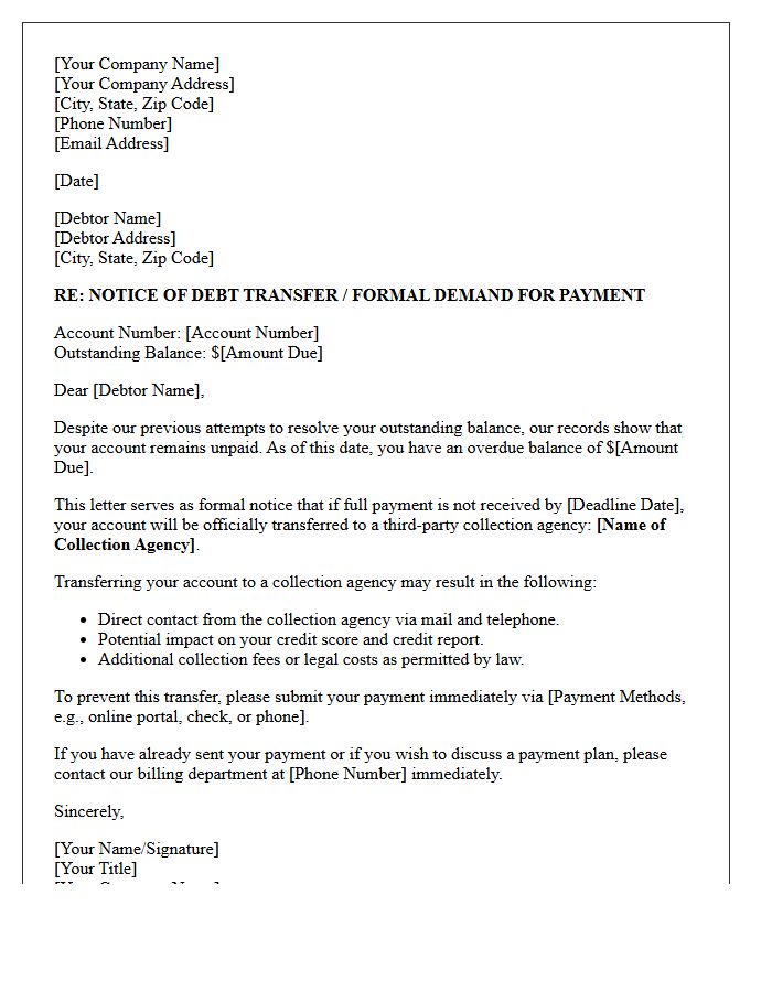 Notice of Debt Transfer to Third-Party Collection Agency Letter