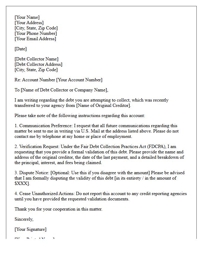 Post-Transfer Instructions for Third-Party Debt Collection Letter