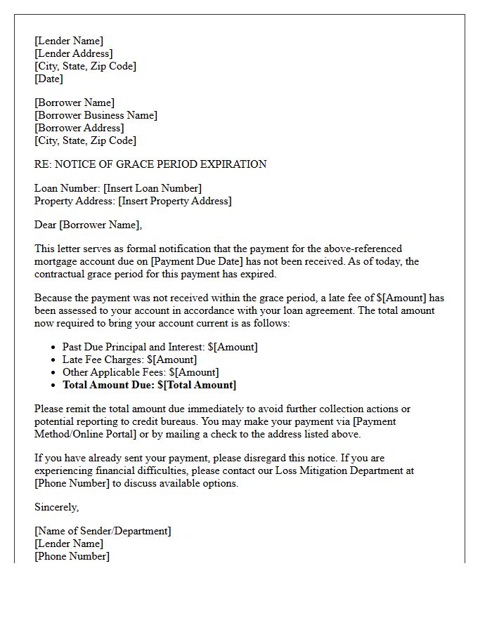Commercial Mortgage Grace Period Expiration Letter