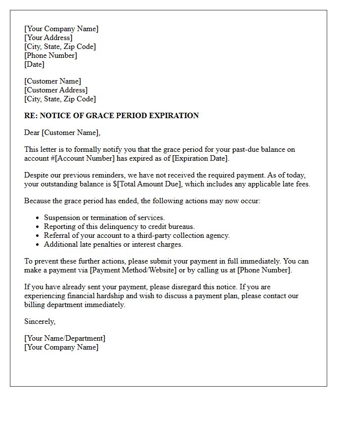 Delinquent Account Grace Period Expiration Letter