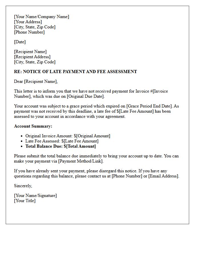 Grace Period Expiration and Late Fee Assessment Letter