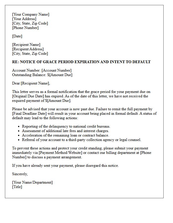 Grace Period Expiration Default Warning Letter