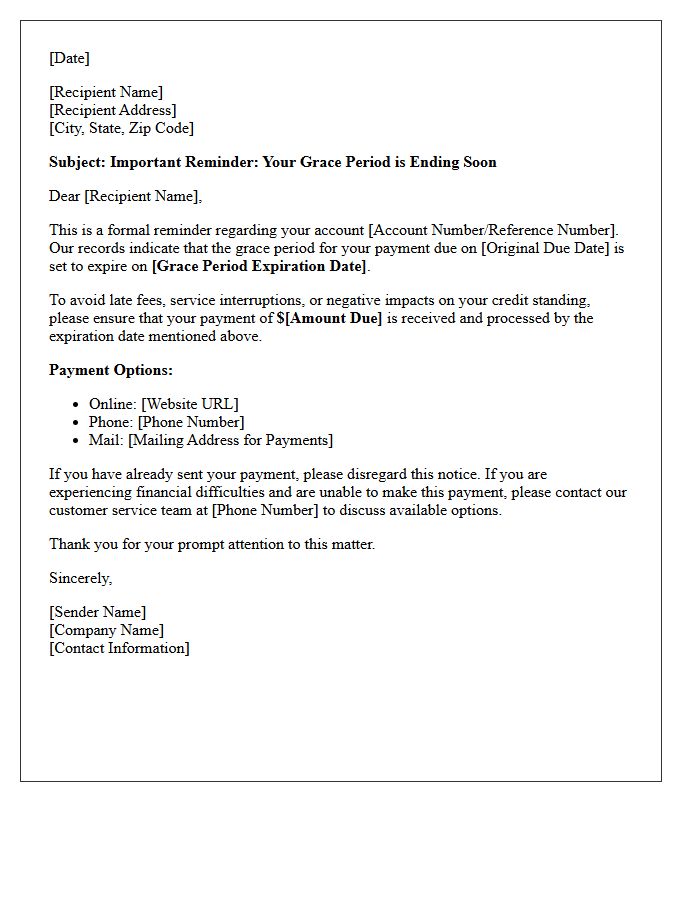 Impending Grace Period Expiration Reminder Letter